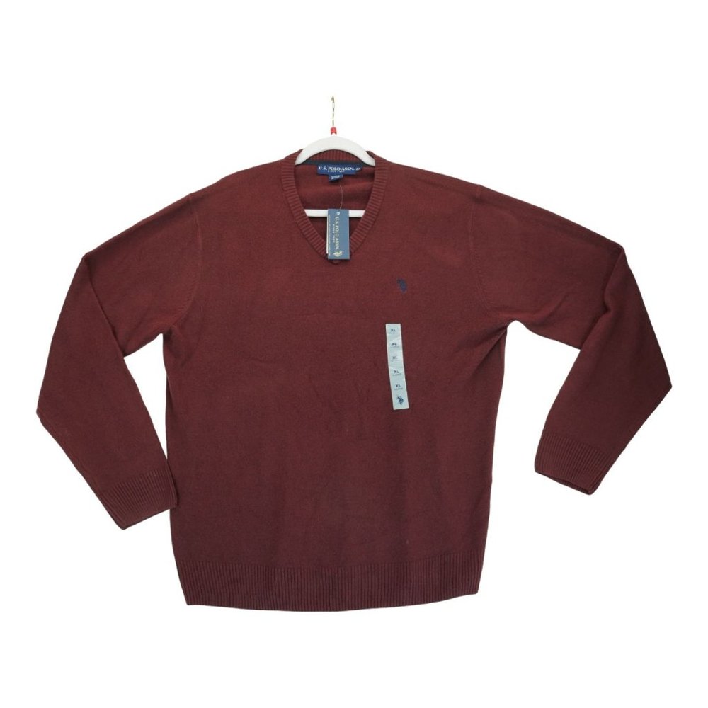 US POLO ASSN‎ V Neck Sweater Mens XL Long Sleeve Pullover Red NWT $55